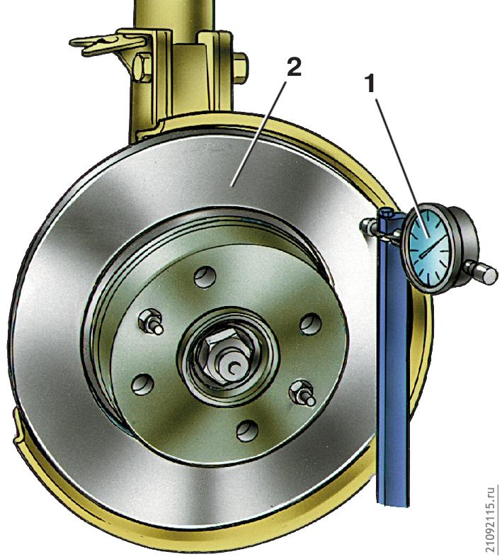 Проверка биения
тормозного диска
